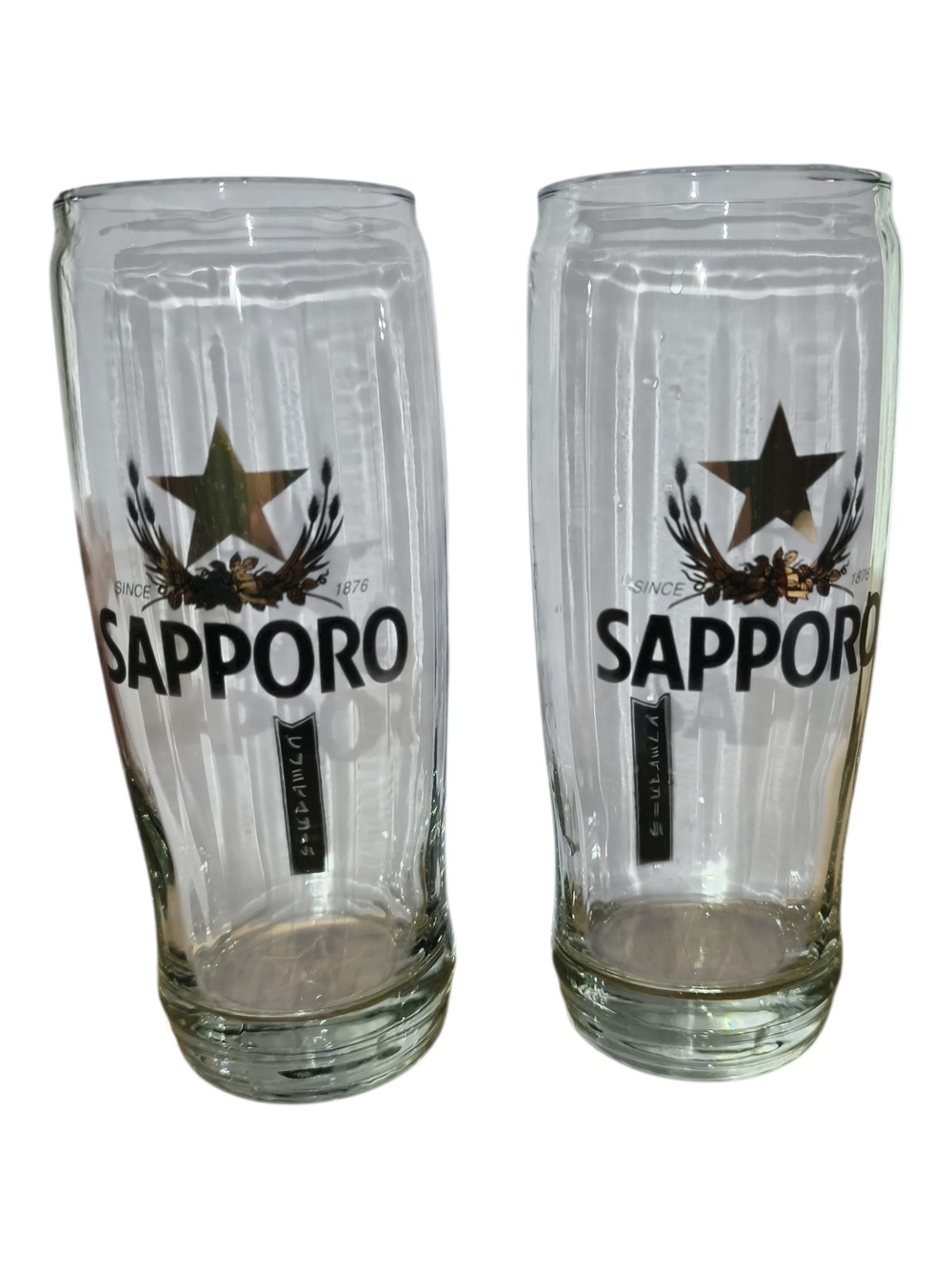 Sapporo Beer Can Shaped Pint Glasses Set of 2 Clear Collectible Beer Glass Mugs